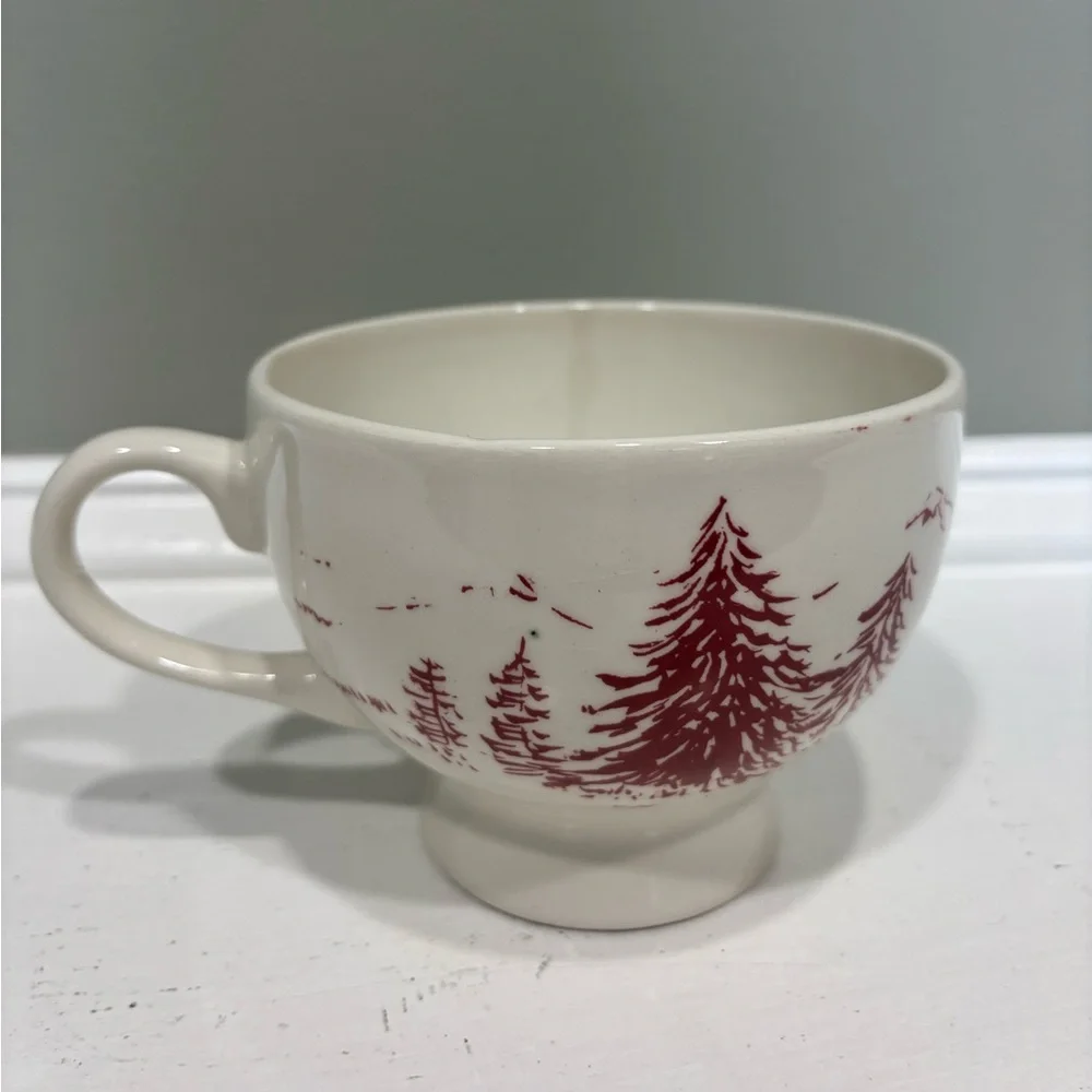 Anthropologie Christmas Toile Holiday Mug Red/White Scenic Teacup - Picture 6 of 7